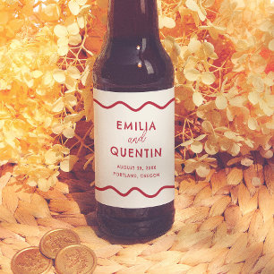 Modern Colorful Wavy Frame Retro Wedding Beer Bottle Label