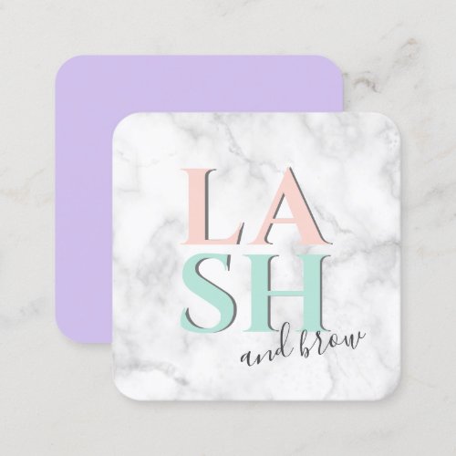 Modern colorful white marble lash and brow square business card