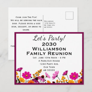 Modern Colorful Wildflower Family Reunion Party Holiday Postcard