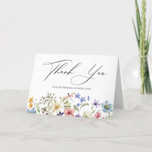 Modern Colorful Wildflower Floral Bridal Shower Letterpress Thank You Card