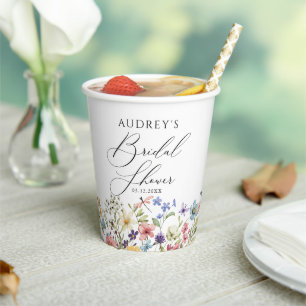 Modern Colorful Wildflower Floral Bridal Shower Paper Cups
