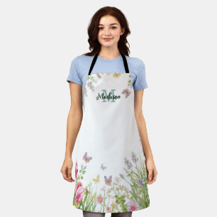 Modern Colorful Wildflower Flower summer monogram Apron