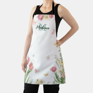Modern Colorful Wildflower Flower summer monogram Apron