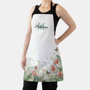 Modern Colorful Wildflower Flower summer monogram Apron