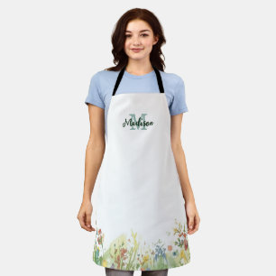 Modern Colorful Wildflower Flower summer monogram Apron