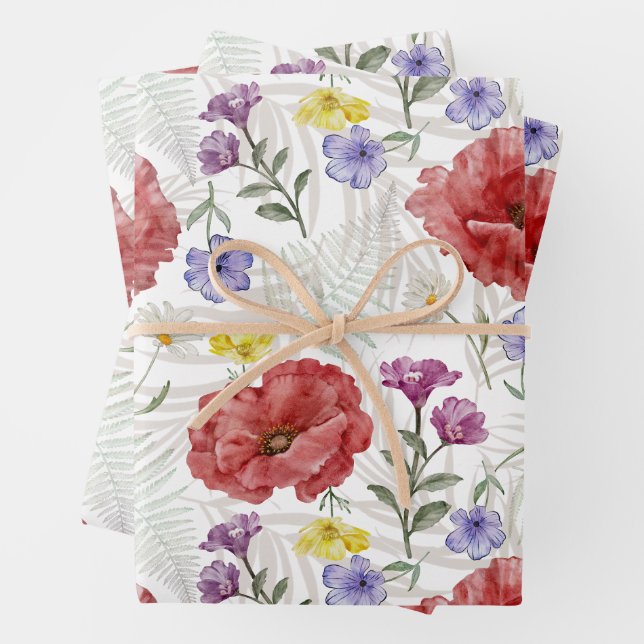 Modern Colorful Wildflower Pattern  Wrapping Paper Sheets (In situ)
