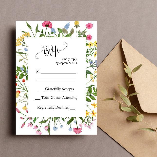 Modern Colorful Wildflower Wedding RSVP Card (Creator Uploaded)