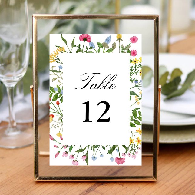 Modern Colorful Wildflowers Wedding Calligraphy Table Number (Creator Uploaded)
