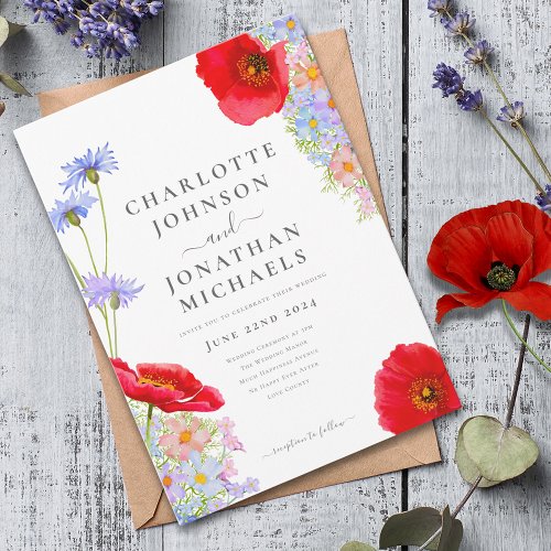 Modern Colorful Wildflowers Wedding Invitation