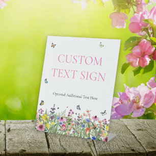 Modern Colorful Wildflowers Wedding Pedestal Sign