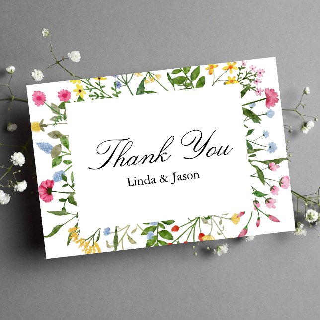 Modern Colorful Wildflowers Wedding Thank You Card (Creator Uploaded)