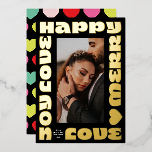 modern colorful wishes christmas one photo onyx foil holiday card