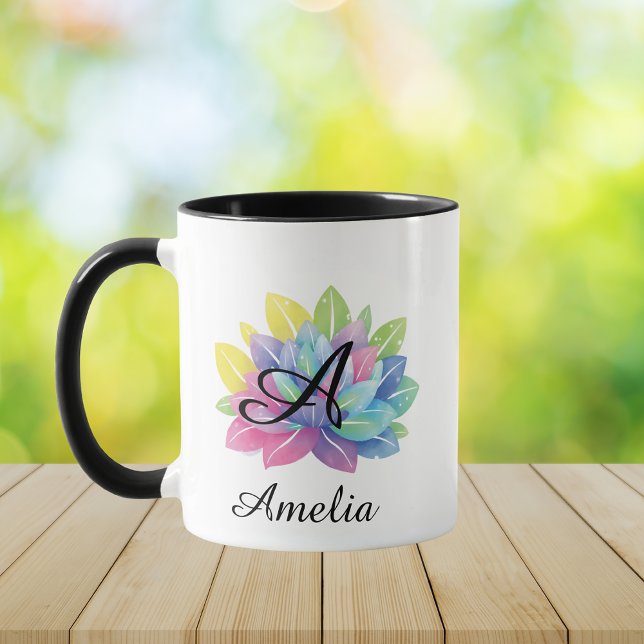 Modern colorful Y2K botanical monogram  Mug (Creator Uploaded)