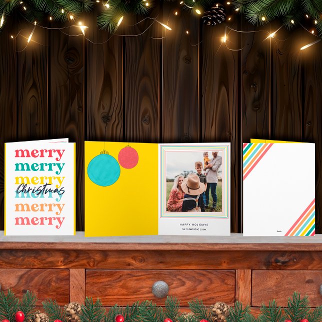 Modern Colorful Yellow Merry Christmas One Photo Card (Creator Uploaded)