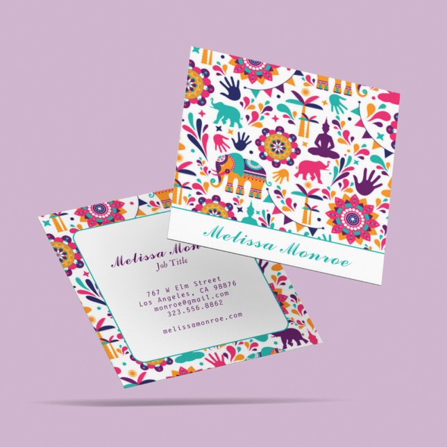Modern Colorful Yoga Trainer Meditation Mandala  Square Business Card (Creator Uploaded)