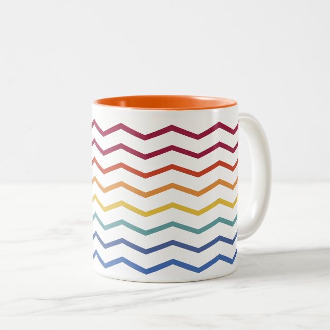 Modern Colorful Zigzag Pattern Two-Tone Coffee Mug (Front Right)