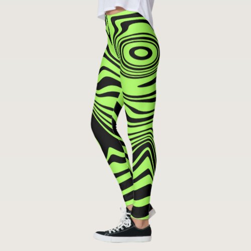 Modern Colors Leggings Abstract Wavy Black Lines