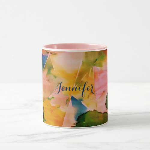 Modern colourful abstract and custom name mug