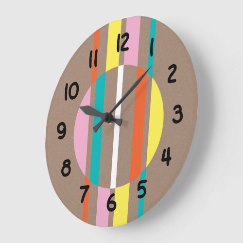 Modern colourful abstract stripes pattern large clock