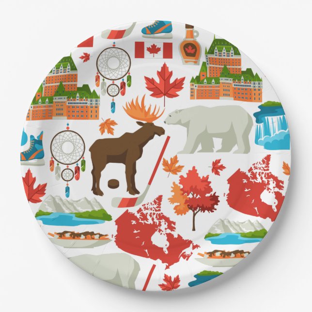 Modern colourful Canadian themed Paper Plates (Front)
