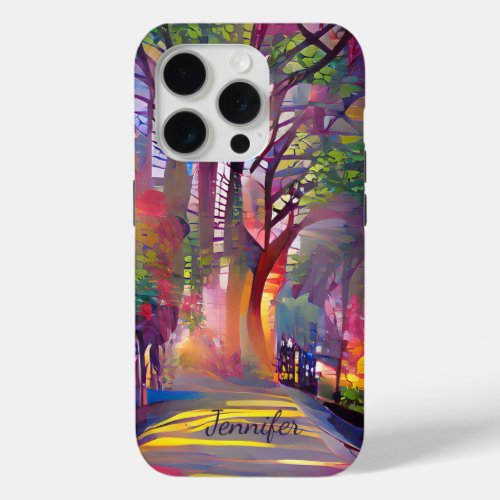 Modern colourful country lane  custom name iPhone 15 pro case