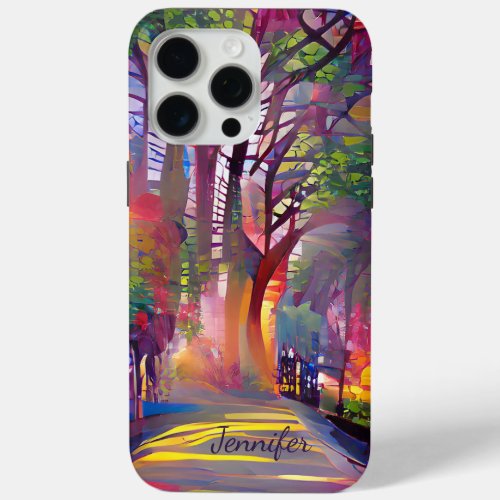 Modern colourful country lane  custom name iPhone 15 pro max case