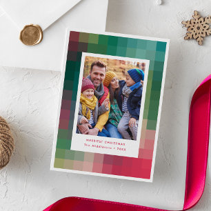 Modern Colourful Pixel Gradient Christmas Photo  Holiday Card