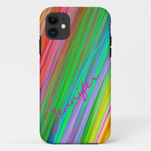 Modern colourful striped  custom Name iPhone 11 Case
