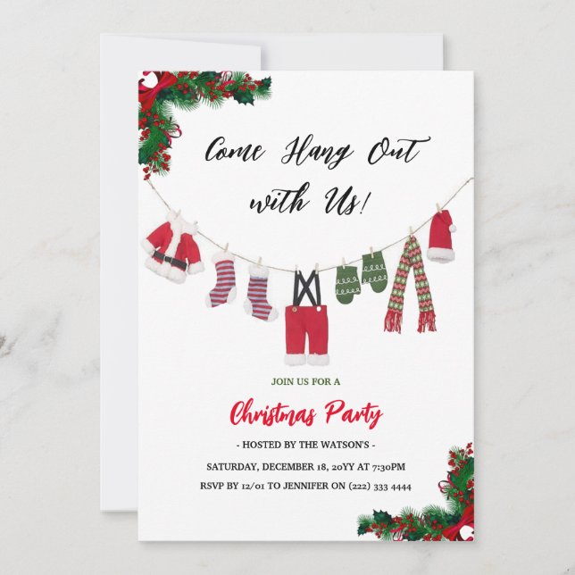 Modern 'Come Hang Out' Santa Claus Christmas Party Invitation (Front)