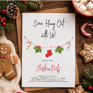 Modern 'Come Hang Out' Santa Claus Christmas Party Invitation