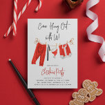 Modern 'Come Hang Out' Santa Claus Christmas Party Invitation<br><div class="desc">Funny modern Christmas Party/Dinner Invitation - Design features the saying 'Come Hang Out with Us!',  a washing line of santa claus clothing and a simple party template that is easy to customize. The reverse is a festive red with an overlay of white snow.</div>