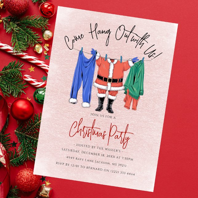 Modern 'Come Hang Out' Santa Claus Christmas Party Invitation (Creator Uploaded)