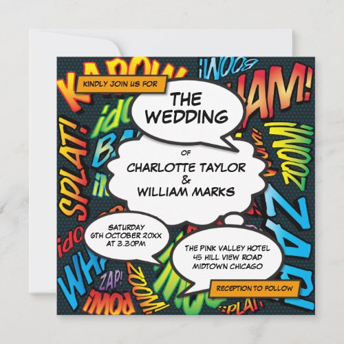 Modern Comic Book All In One Square Wedding Invitation