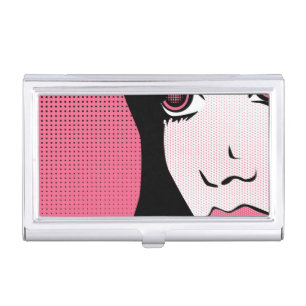 Modern Comic Book Pop Art of Woman's Face Business Card Case
