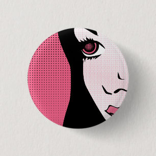 Modern Comic Book Pop Art of Woman's Face Button