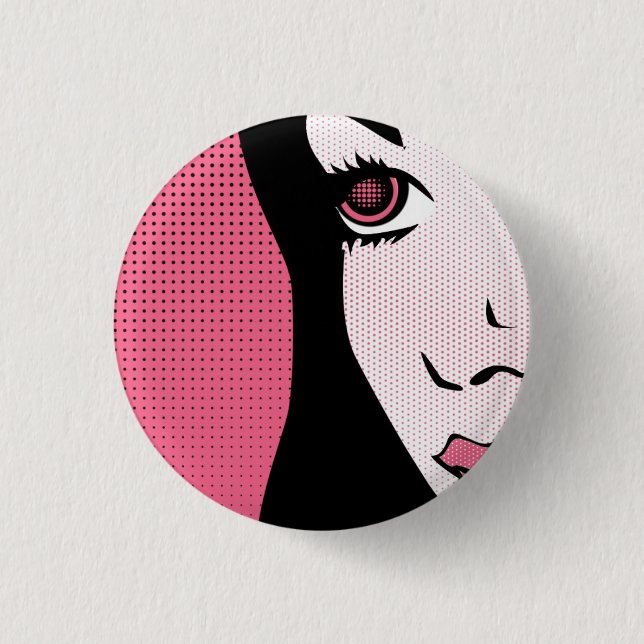 Modern Comic Book Pop Art of Woman's Face Button (Front)