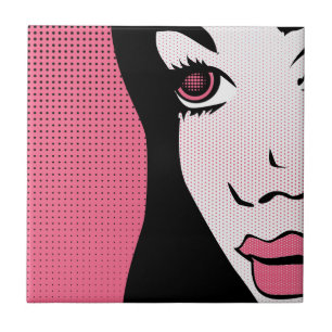 Modern Comic Book Pop Art of Woman's Face Ceramic Tile