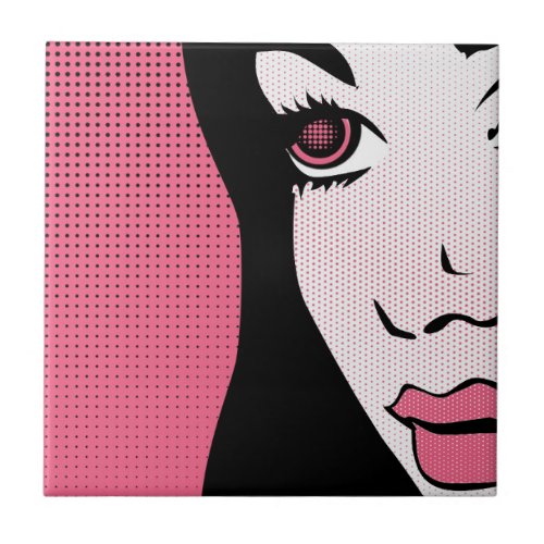 Modern Comic Book Pop Art of Womans Face Ceramic Tile