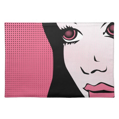 Modern Comic Book Pop Art of Womans Face Cloth Placemat