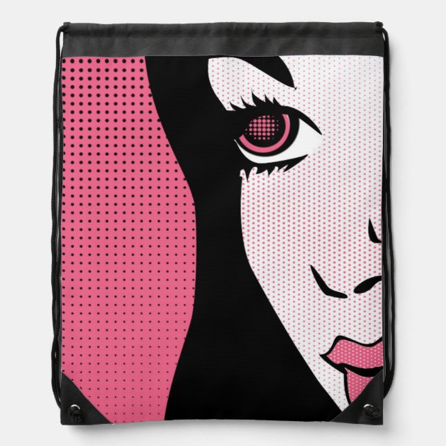 Modern Comic Book Pop Art of Woman's Face Drawstring Bag (Front)