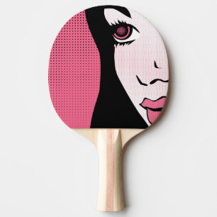 Modern Comic Book Pop Art of Woman's Face Ping Pong Paddle