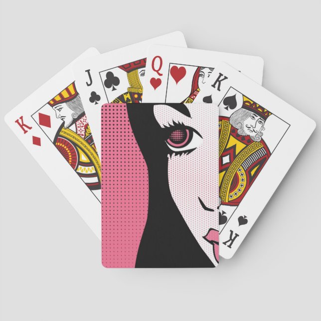 Modern Comic Book Pop Art of Woman's Face Poker Cards (Back)
