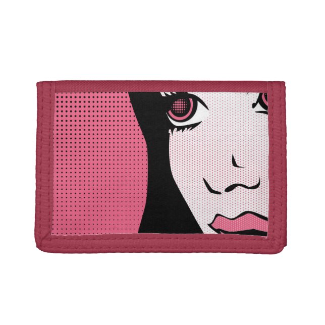 Modern Comic Book Pop Art of Woman's Face Trifold Wallet (Front)