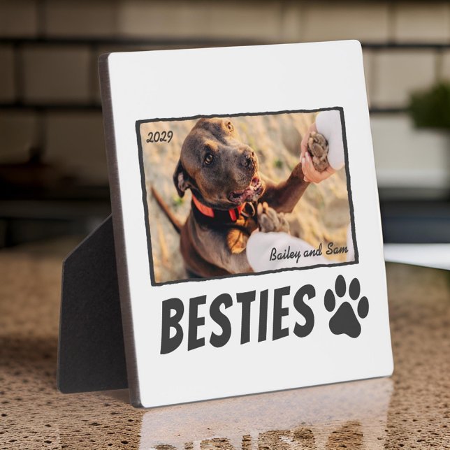 Modern Comic Pet Paw Bestie Best Friends BFF Photo Plaque (Creator Uploaded)
