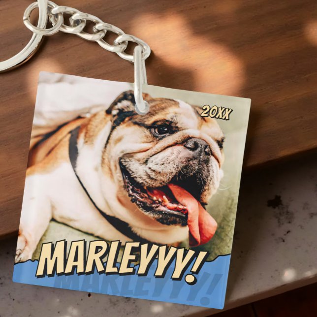 Modern Comic Simple Cool Custom Pet Photo Keychain (Creator Uploaded)