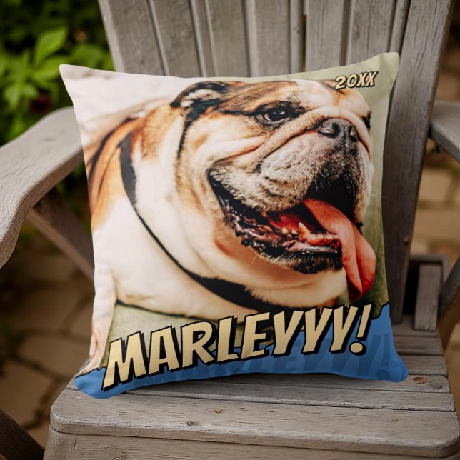 Modern Comic Simple Cool Custom Pet Photo Throw Pillow (Creator Uploaded)