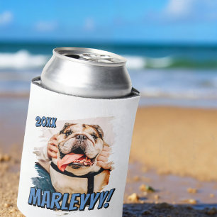 Modern Comic Simple Grunge Custom Pet Photo Can Cooler