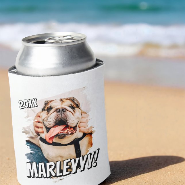 Modern Comic Simple Grunge Custom Pet Photo Can Cooler (Creator Uploaded)