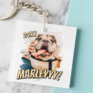 Modern Comic Simple Grunge Custom Pet Photo Keychain