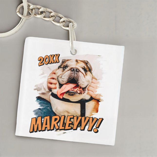 Modern Comic Simple Grunge Custom Pet Photo Keychain (Creator Uploaded)